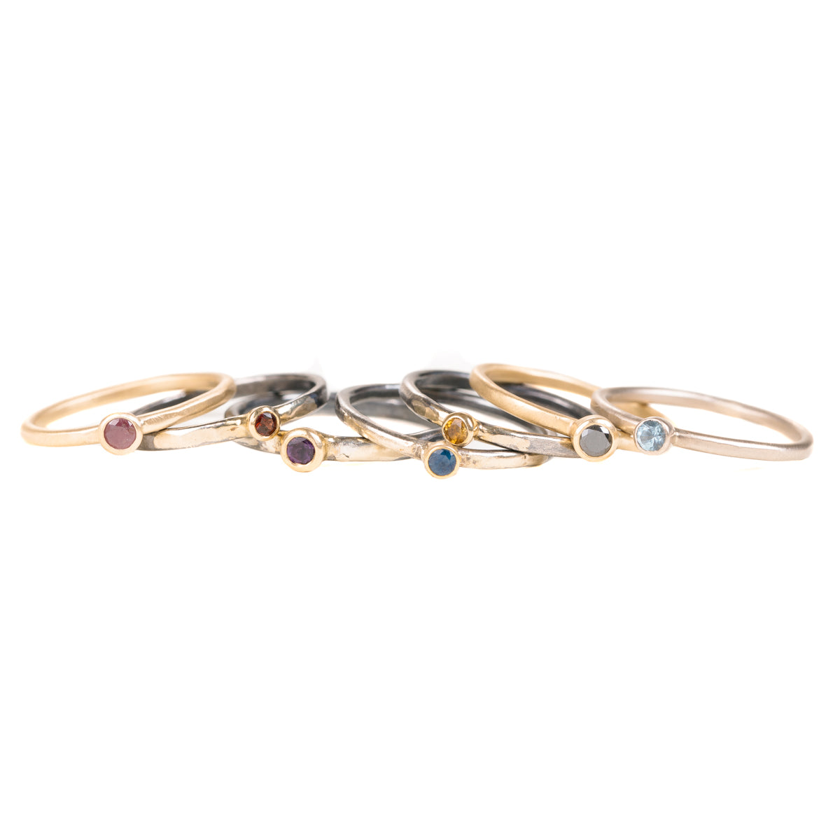 Shine On Birthstone Stackers- 18k Gold, Oxidized Silver + Ethically Sourced Colored Gemstones