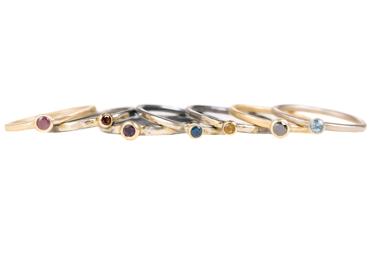 Shine On Birthstone Stackers- 18k Gold, Oxidized Silver + Ethically Sourced Colored Gemstones