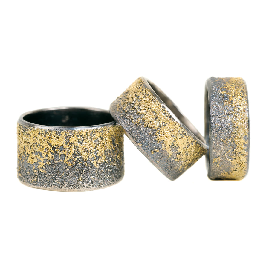 Black + Gold Dusted Band - 22k Gold + Oxidized Argentium Silver