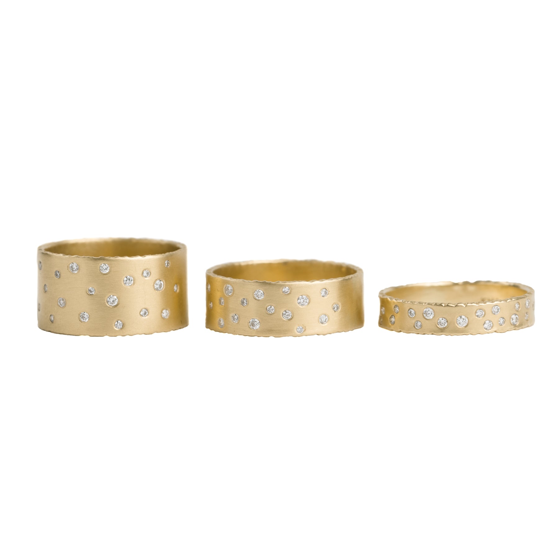 7 mm Coined Edge 18ky Gold Scattered Diamond Band w/Diamonds Half Way Around - KMJ Sample Sale22 Jewelry - Rings