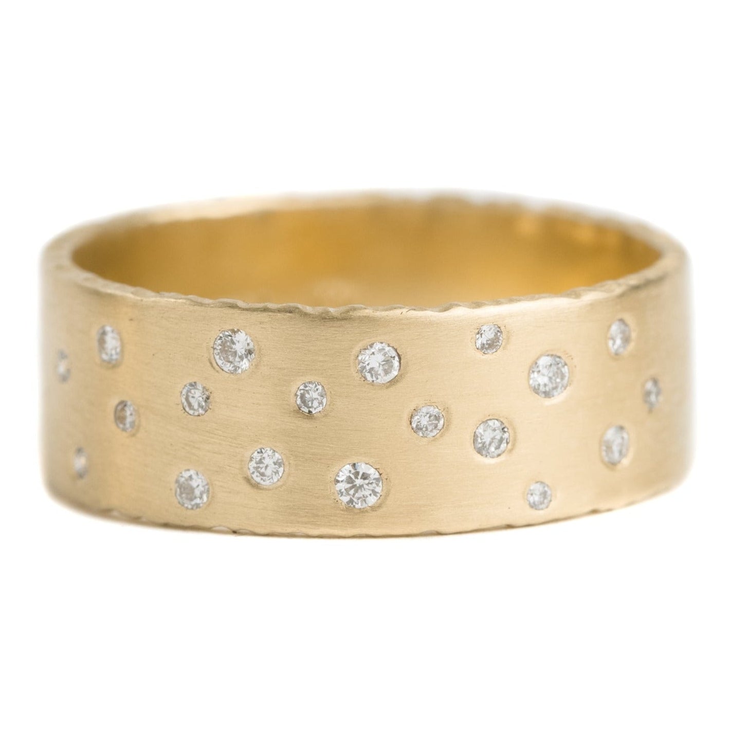 7 mm Coined Edge 18ky Gold Scattered Diamond Band w/Diamonds Half Way Around - KMJ Sample Sale22 Jewelry - Rings
