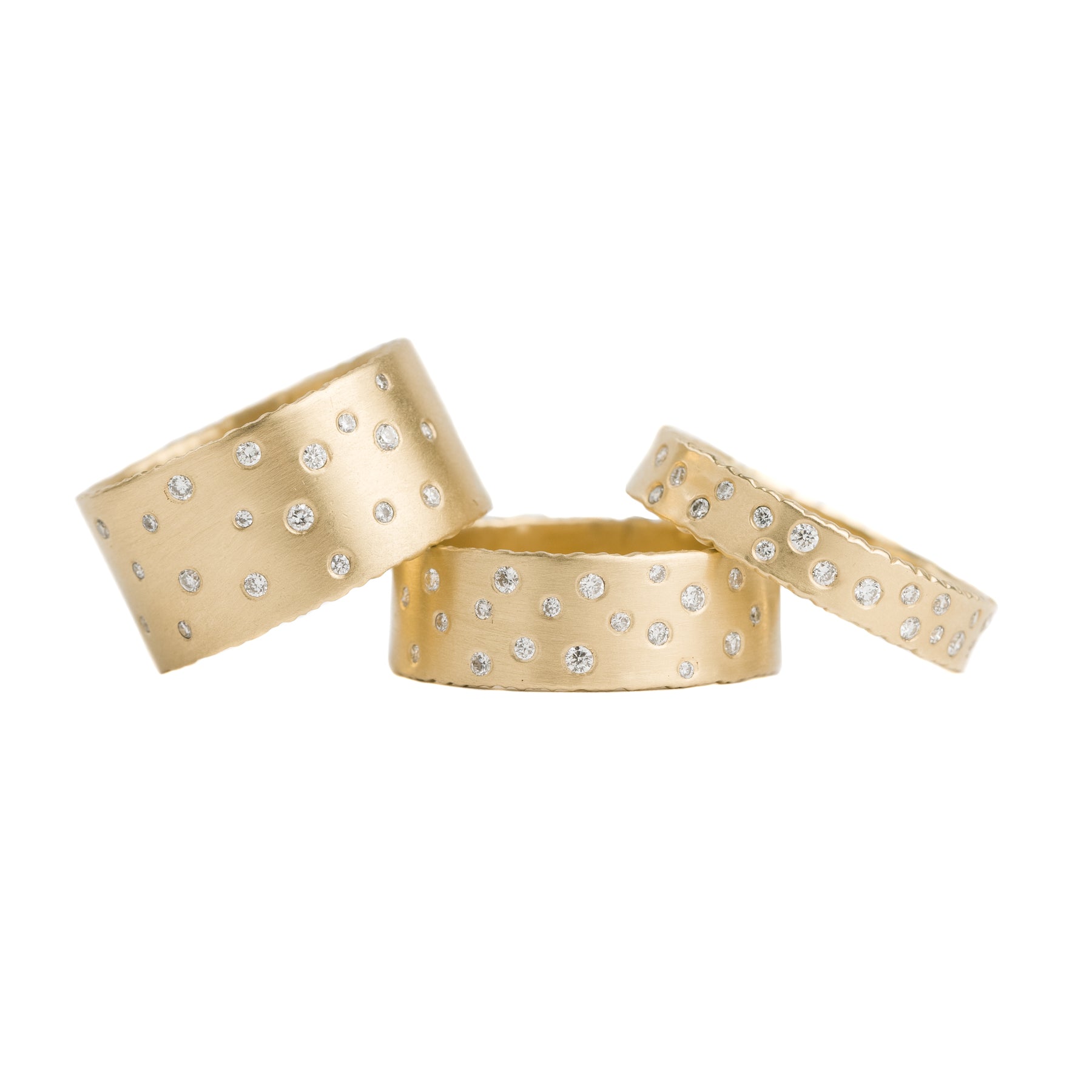 7 mm Coined Edge 18ky Gold Scattered Diamond Band w/Diamonds Half Way Around - KMJ Sample Sale22 Jewelry - Rings