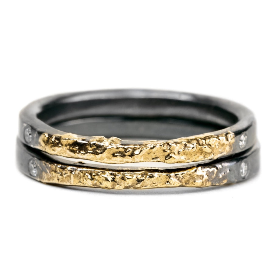 The Jane Stack Rings - 18k Gold, Oxidized Silver + Diamonds