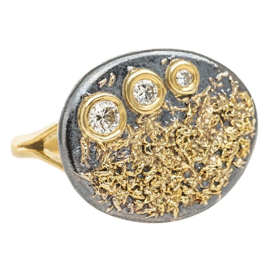 Dusted Signet Ring - 22k/18k Gold, Oxidized Silver + Reclaimed Diamonds