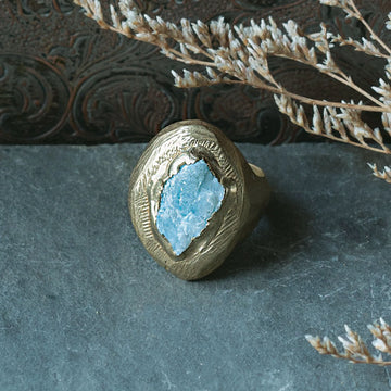 Reflector Ring - Brass + Aquamarine