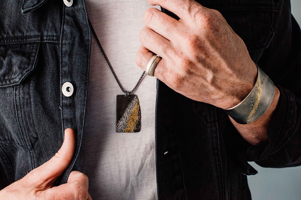 Long Boulder Necklace - 22k Gold, Oxidized Silver - KMJ Kate Maller Jewelry Jewelry - Mens