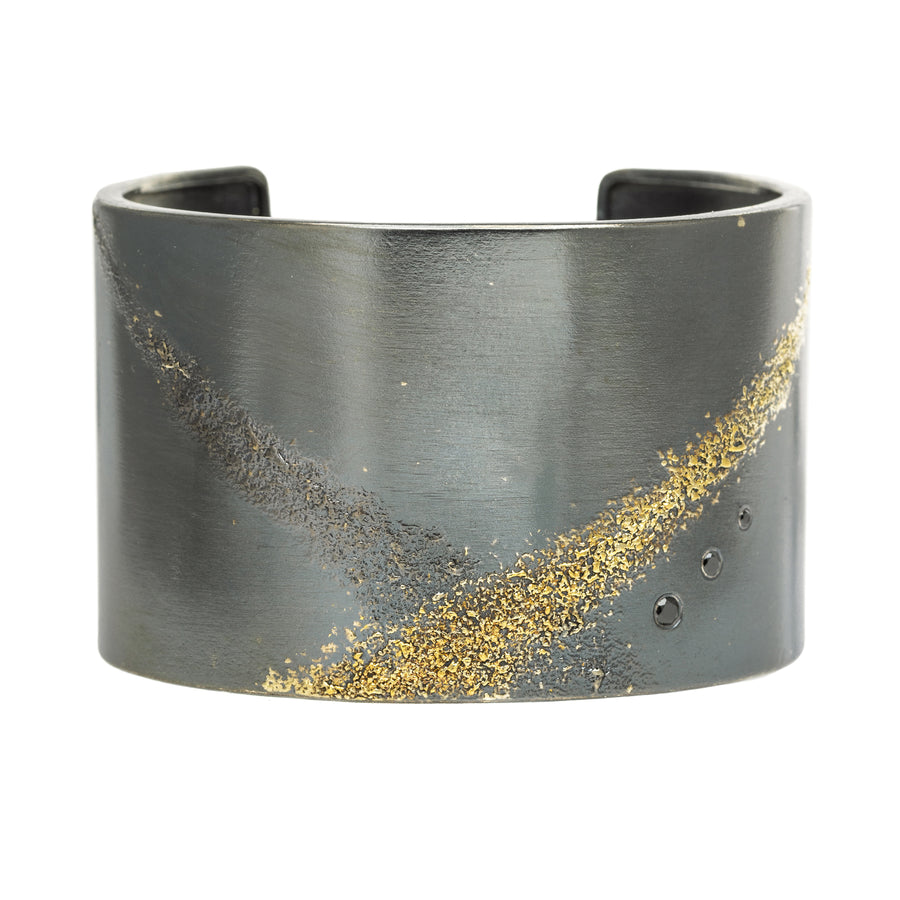 Silver + Gold Slice Cuff - 22k Gold, Oxidized Silver + Black Diamonds