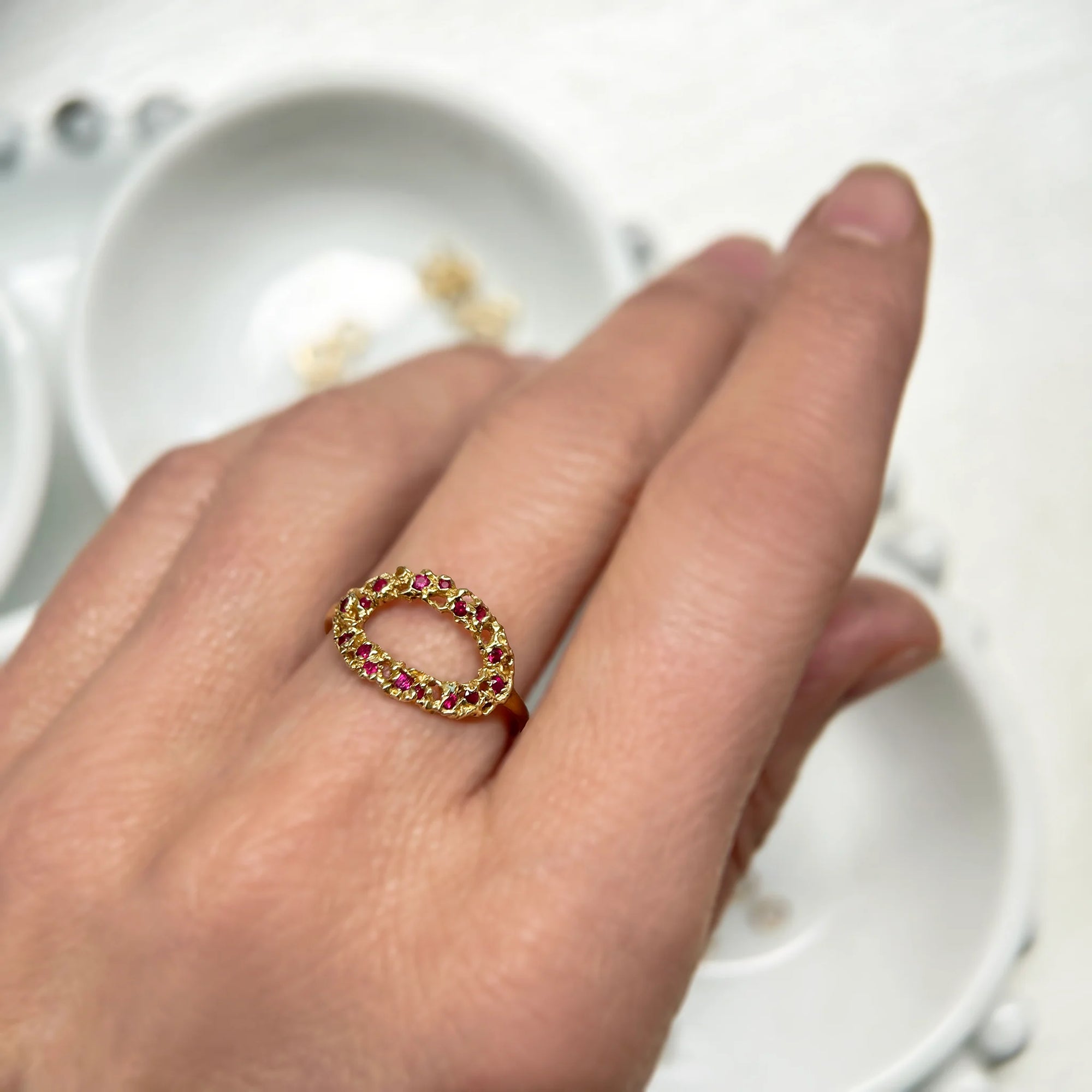 Delicate Oval Ring - 14ky Gold + Diamonds