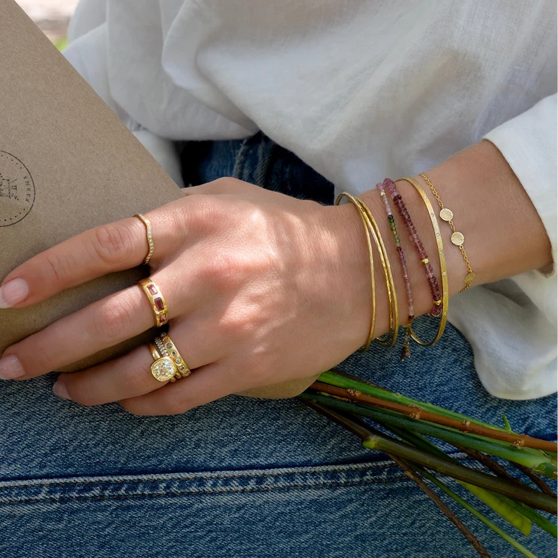 Single Wrap Gemstone Bracelet - 14k Yellow Gold + Turquoise