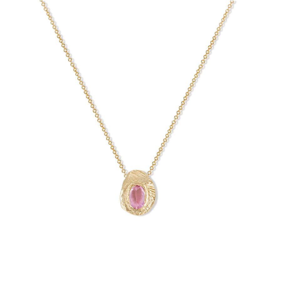 Oval Slider Necklace - 18k Gold + Pink Sapphire