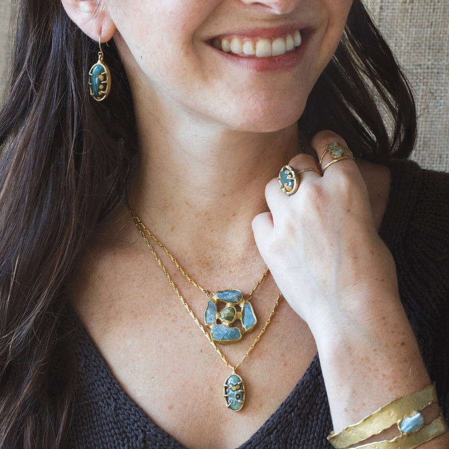 Seafloor Treasure Earrings - Brass + Ocean Jasper