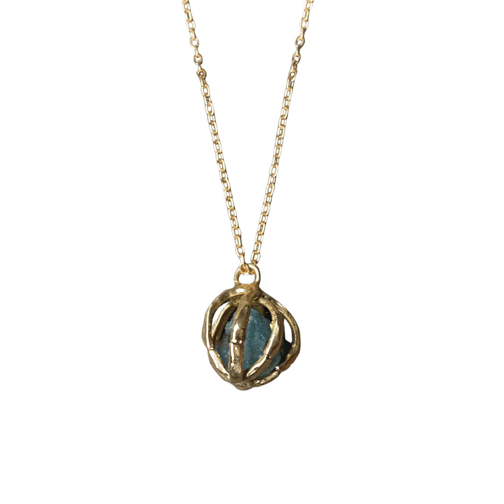 Seed Pod Pendant -  Brass + Aquamarine
