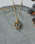 Seed Pod Pendant -  Brass + Aquamarine