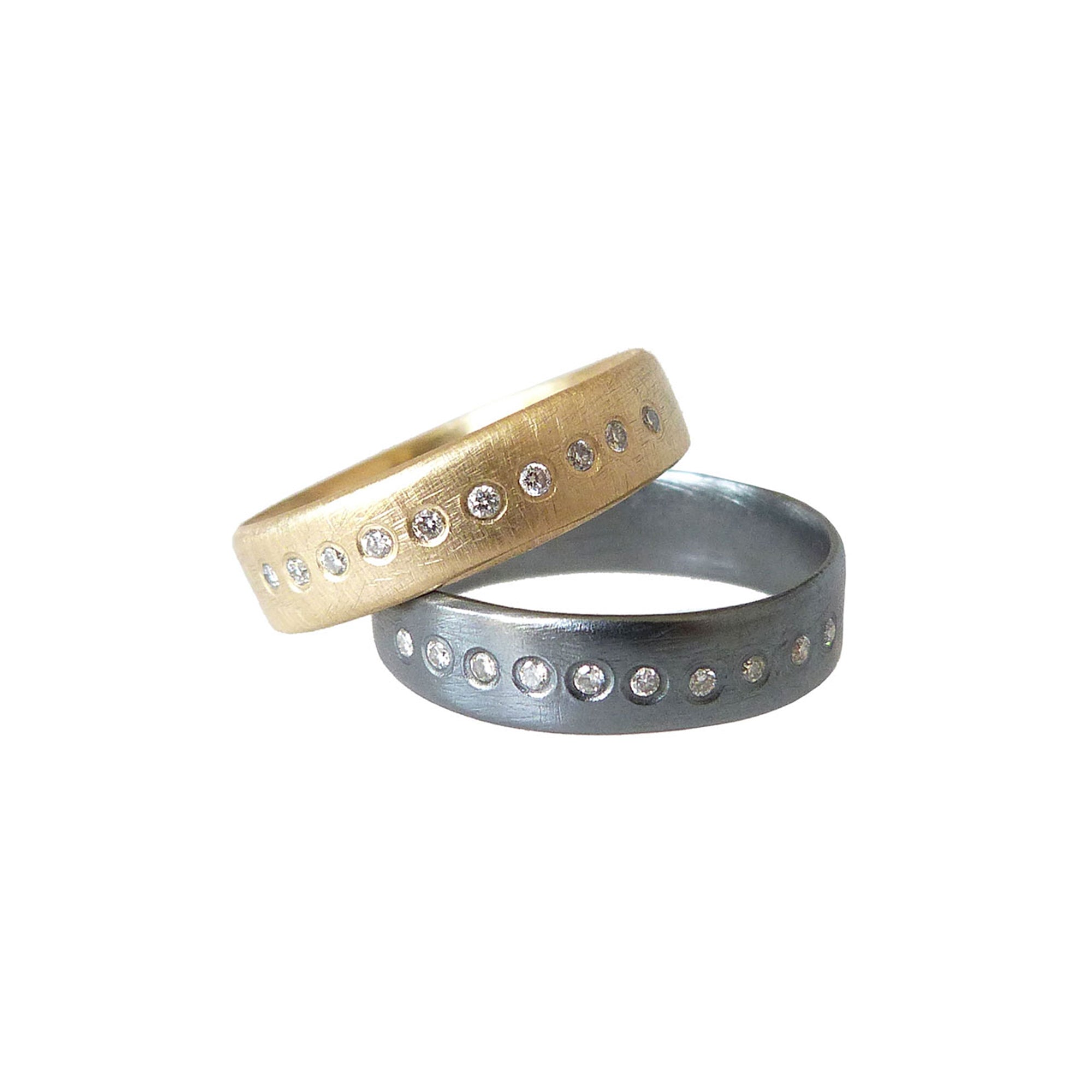 Slice Diamond Band - Oxidized Silver + Diamonds