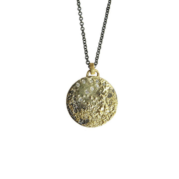 Sparkling Moon Necklace - 22k/18k Gold, Oxidized Silver + Diamonds