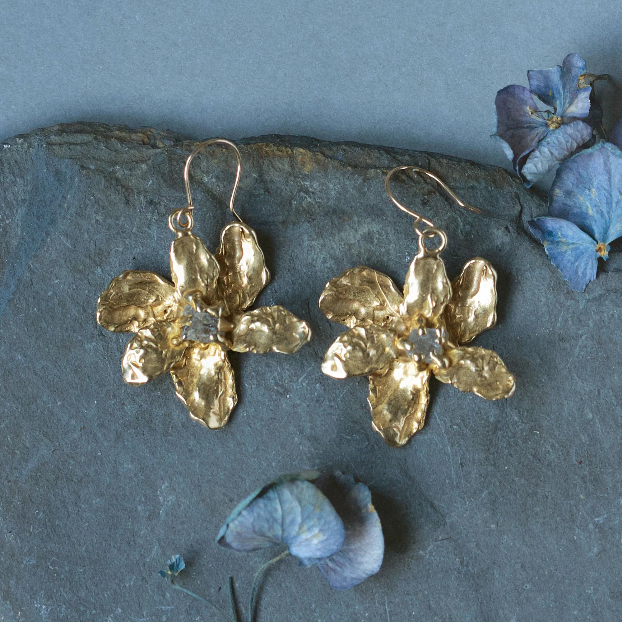 Starflower Earrings - Brass + Labradorite
