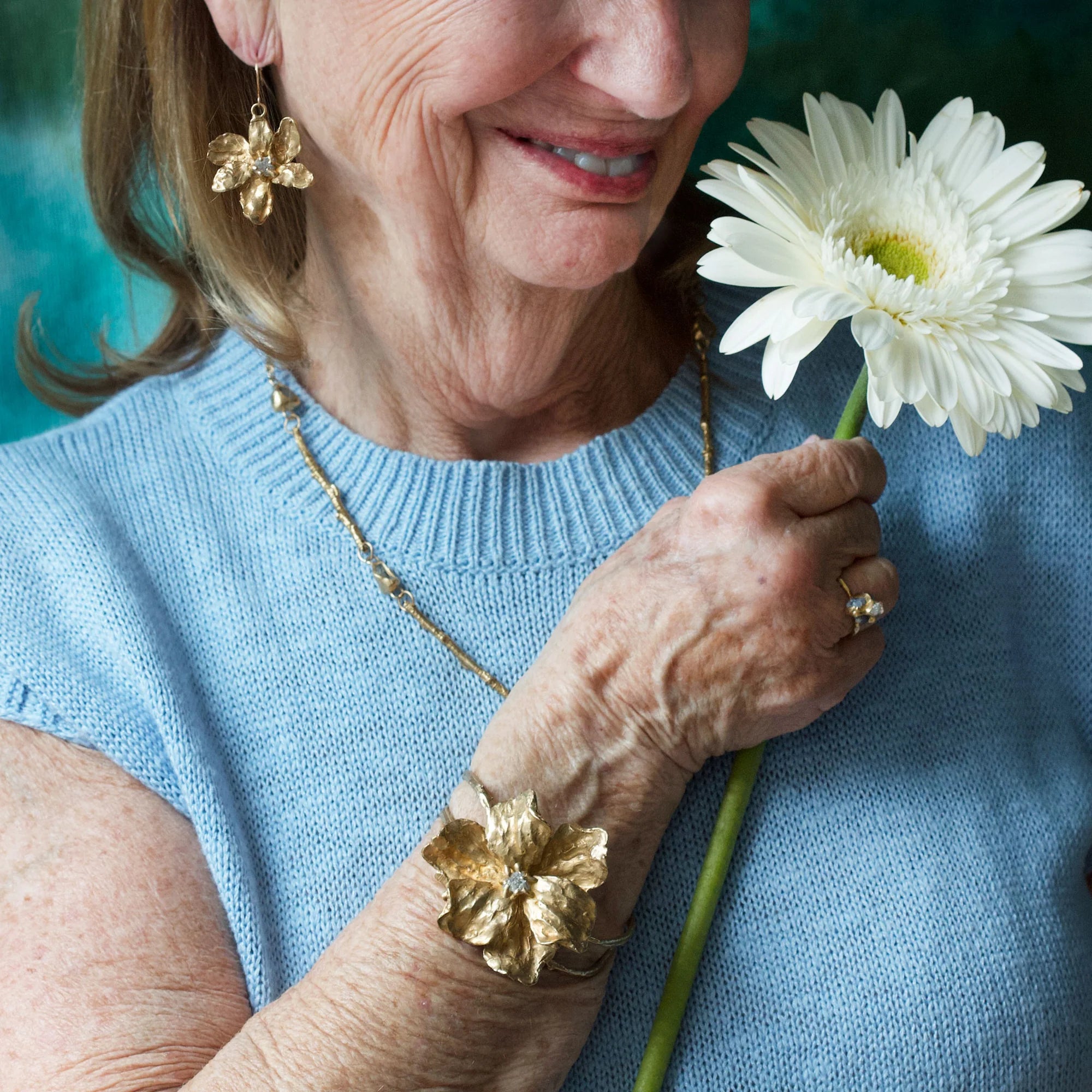 Starflower Earrings - Brass + Labradorite