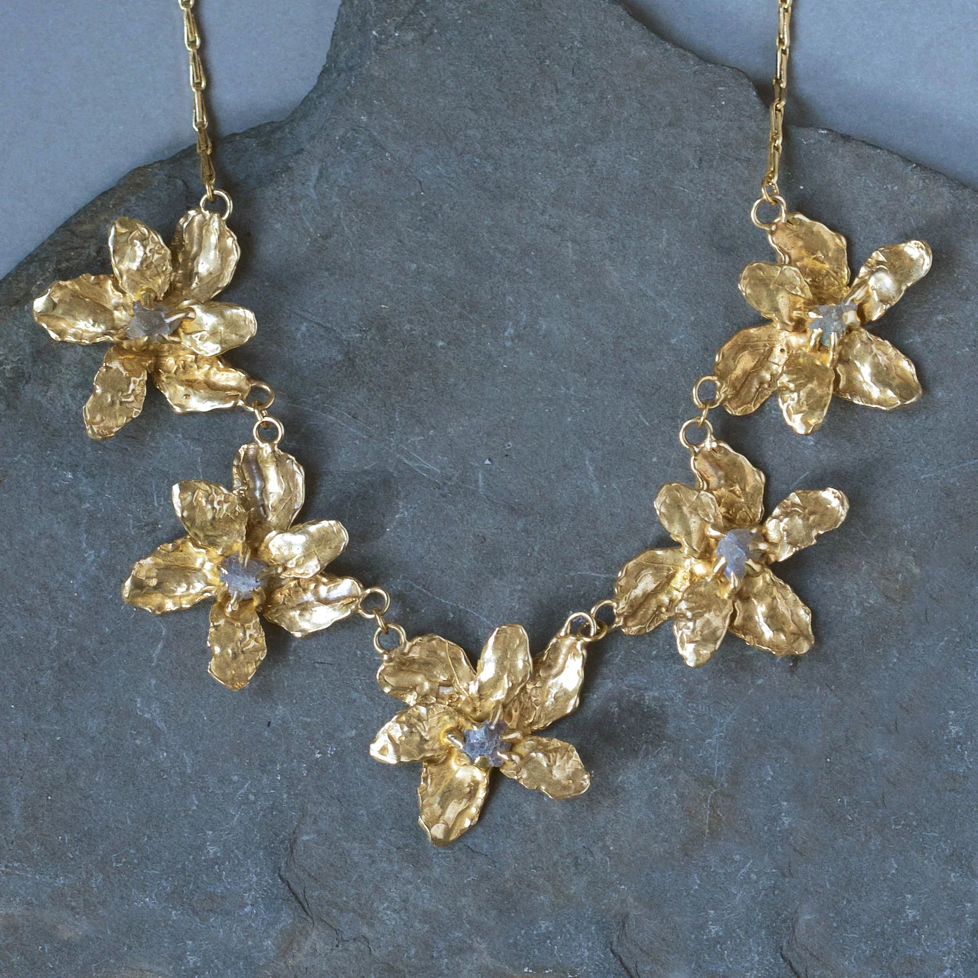 Starflower Necklace - Brass + Labradorite