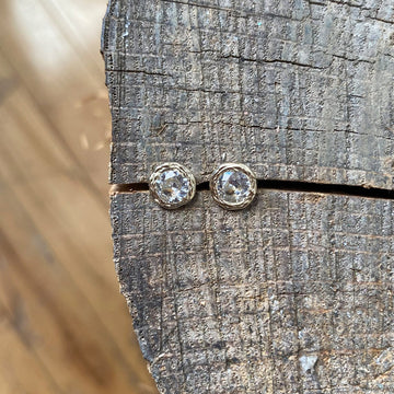 Sunburst Studs - 14k Gold + White Sapphire