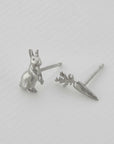 Rabbit & Carrot Asymmetric Stud Earrings - Sterling Silver