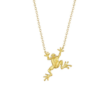 Climbing Frog Necklace - 18k Gold + Diamond