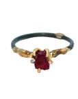 Exceptional Ruby Small Stone Ring - 18ky/14kw/14kr Gold + Oxidized Silver