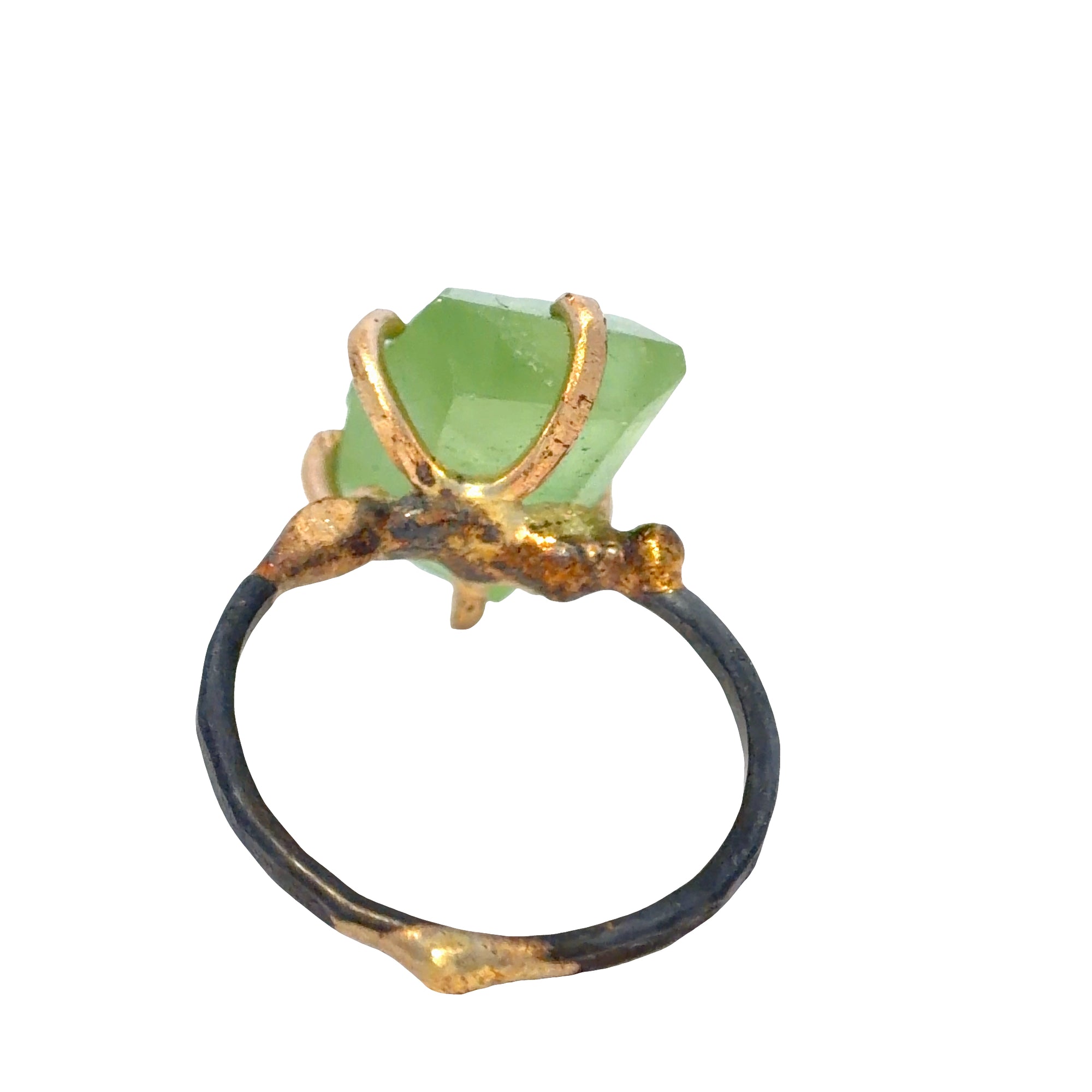Peridot Medium Stone Ring - 14ky Gold + Oxidized Silver