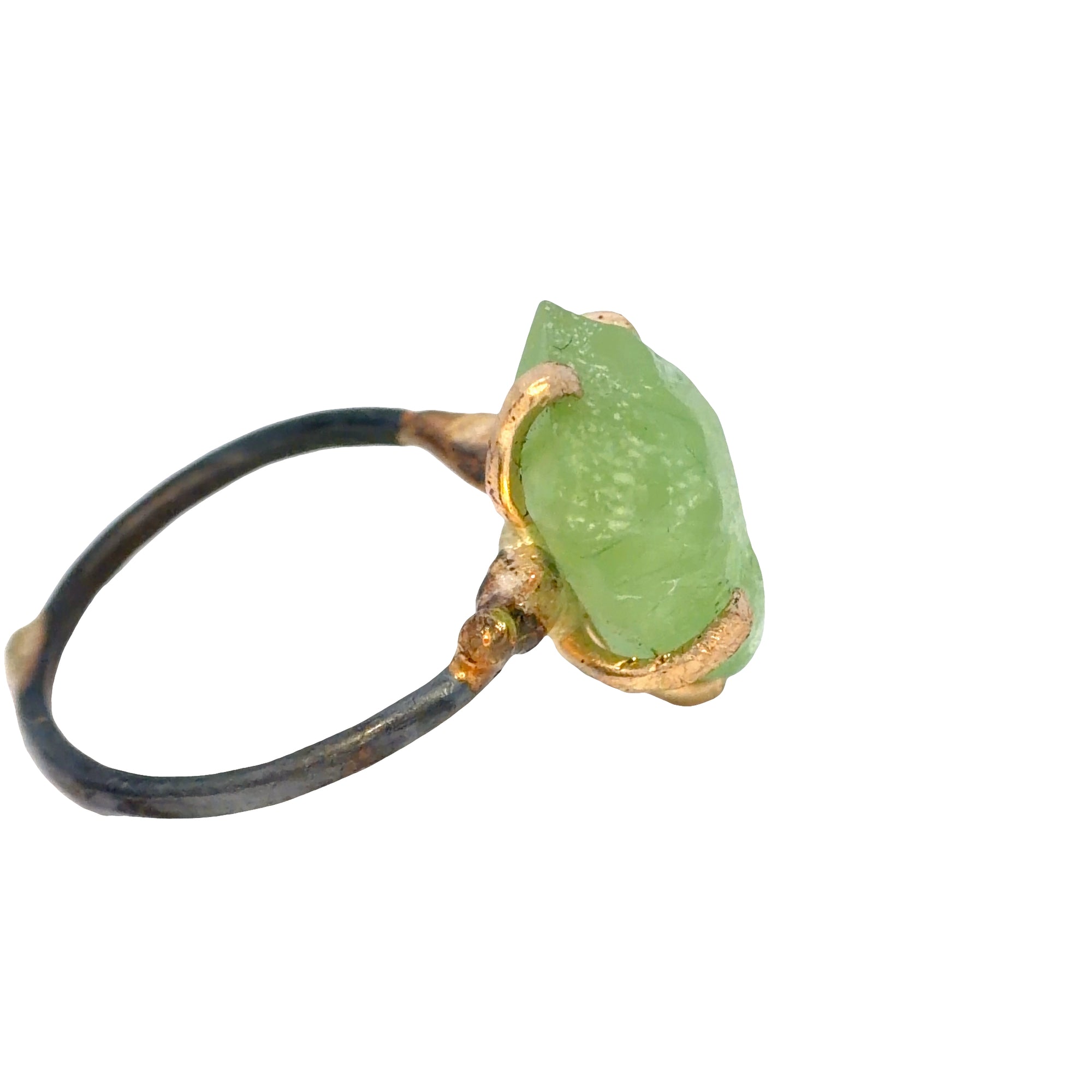 Peridot Medium Stone Ring - 14ky Gold + Oxidized Silver