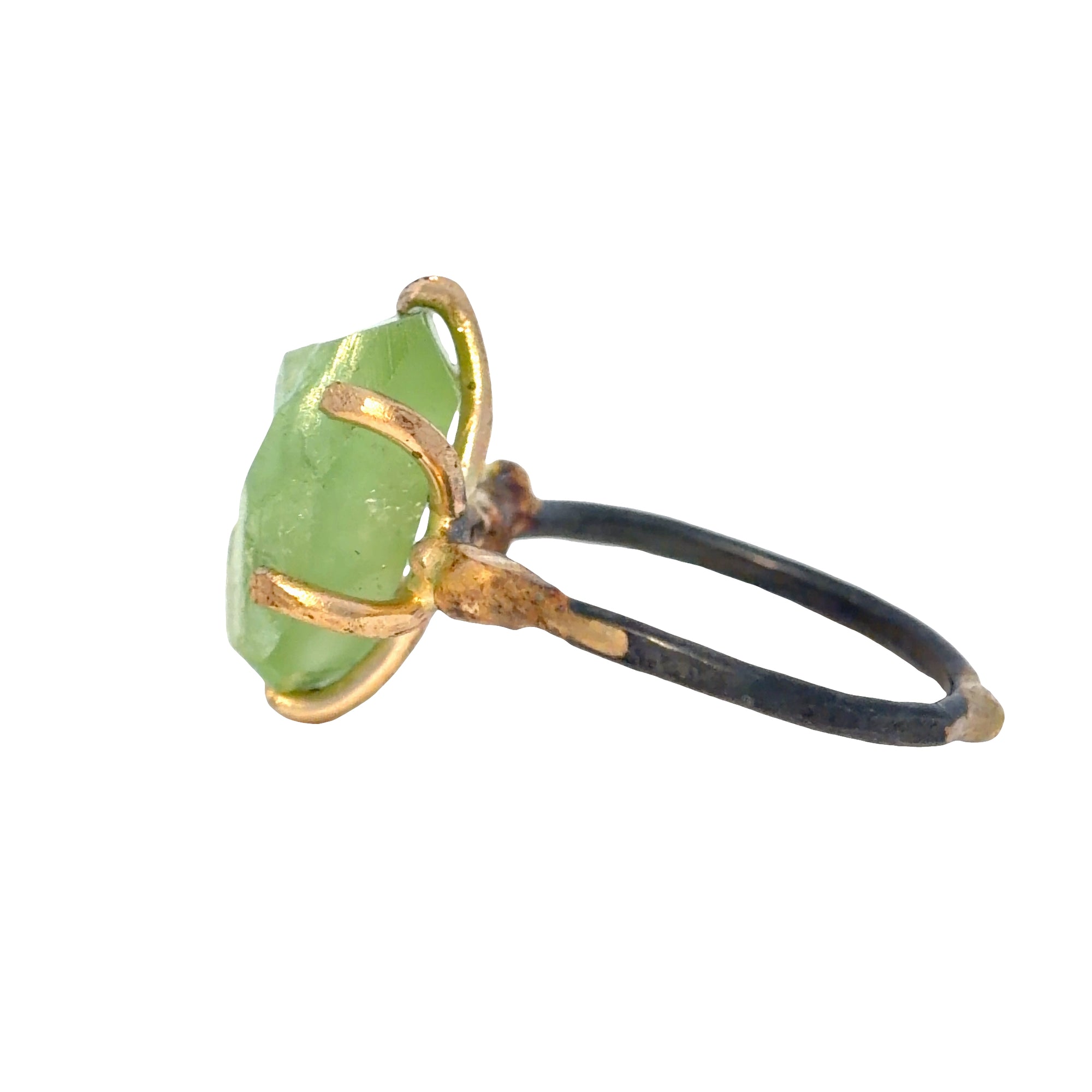 Peridot Medium Stone Ring - 14ky Gold + Oxidized Silver