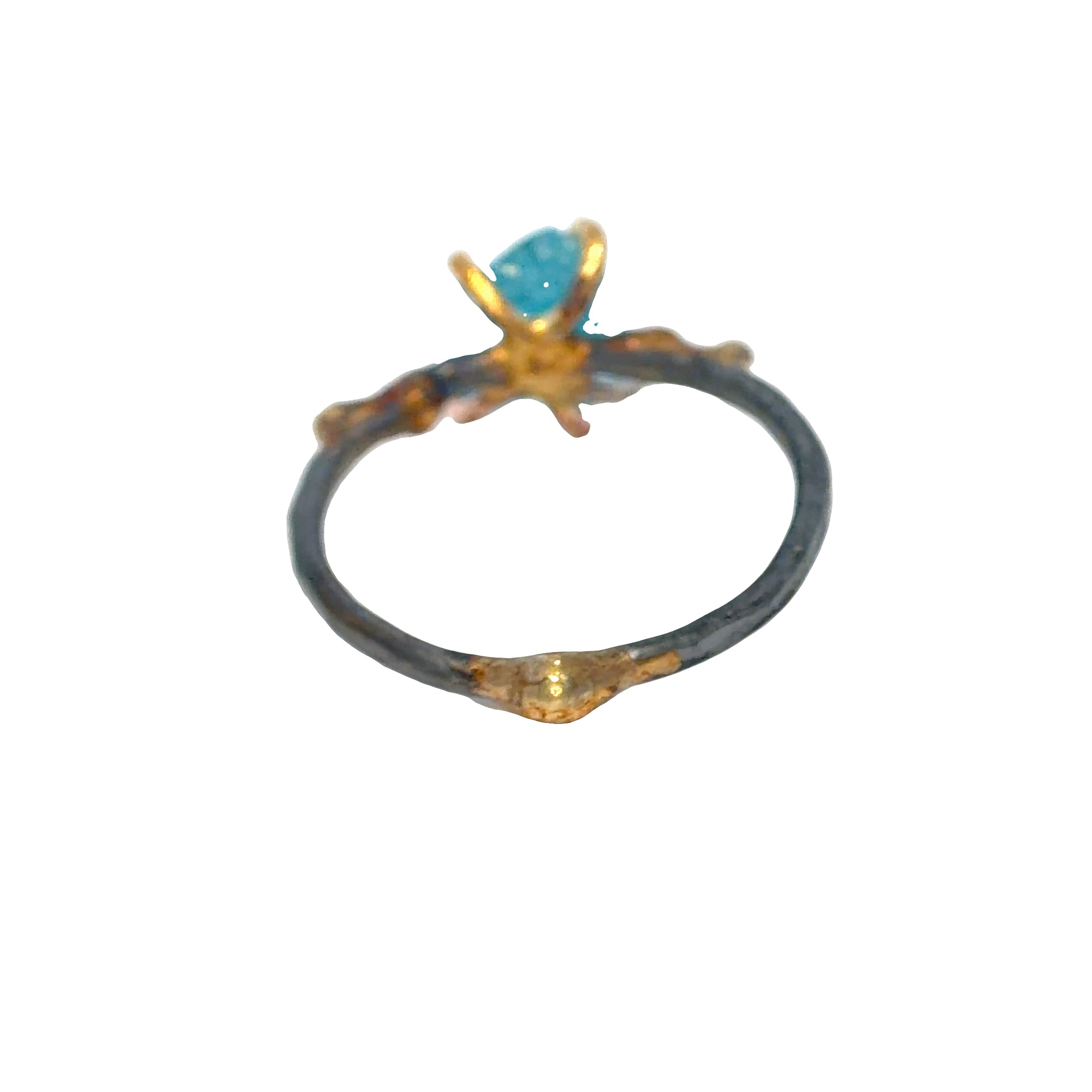 Apatite Small Stone Ring - 18ky/14kw/14kr Gold + Oxidized Silver