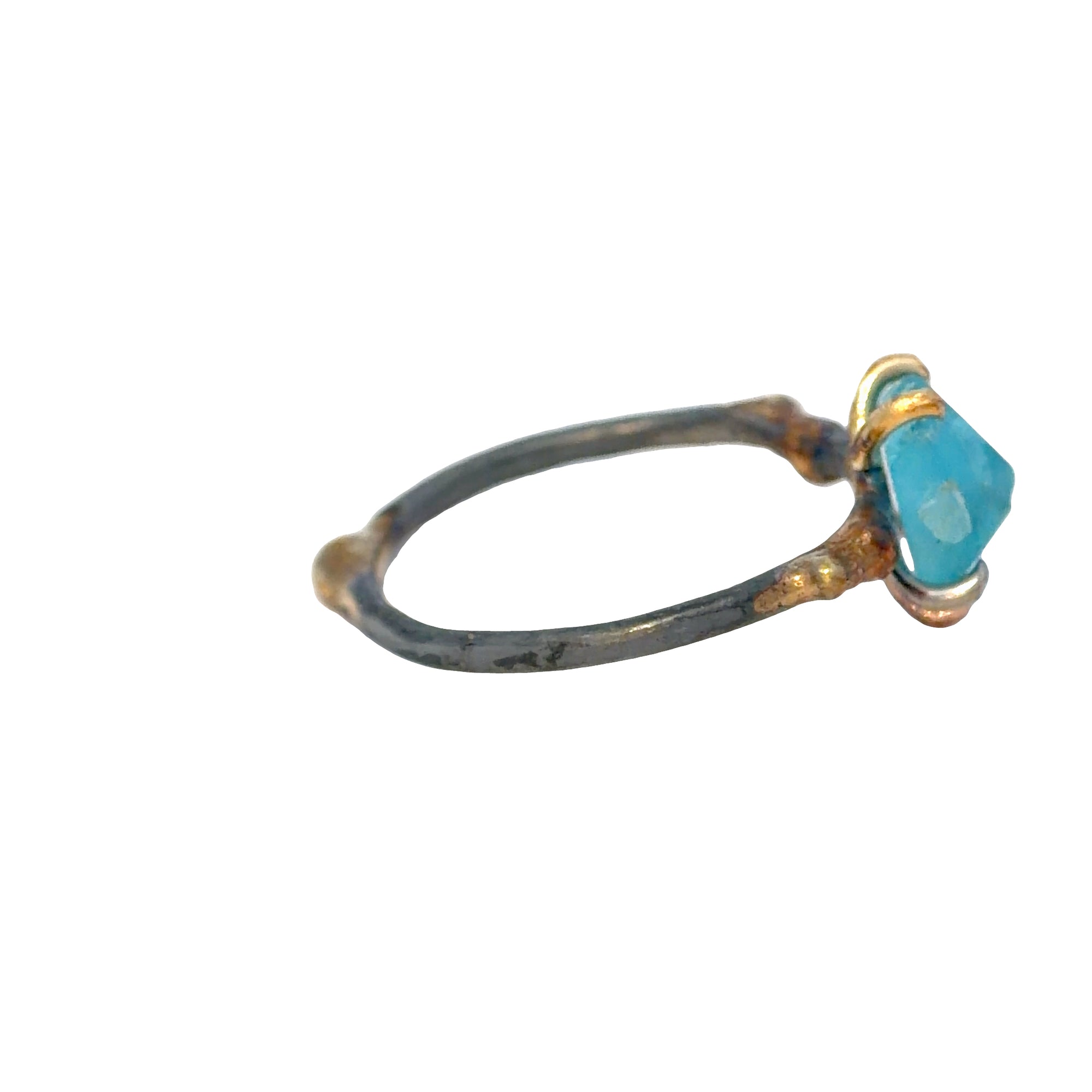 Apatite Small Stone Ring - 18ky/14kw/14kr Gold + Oxidized Silver