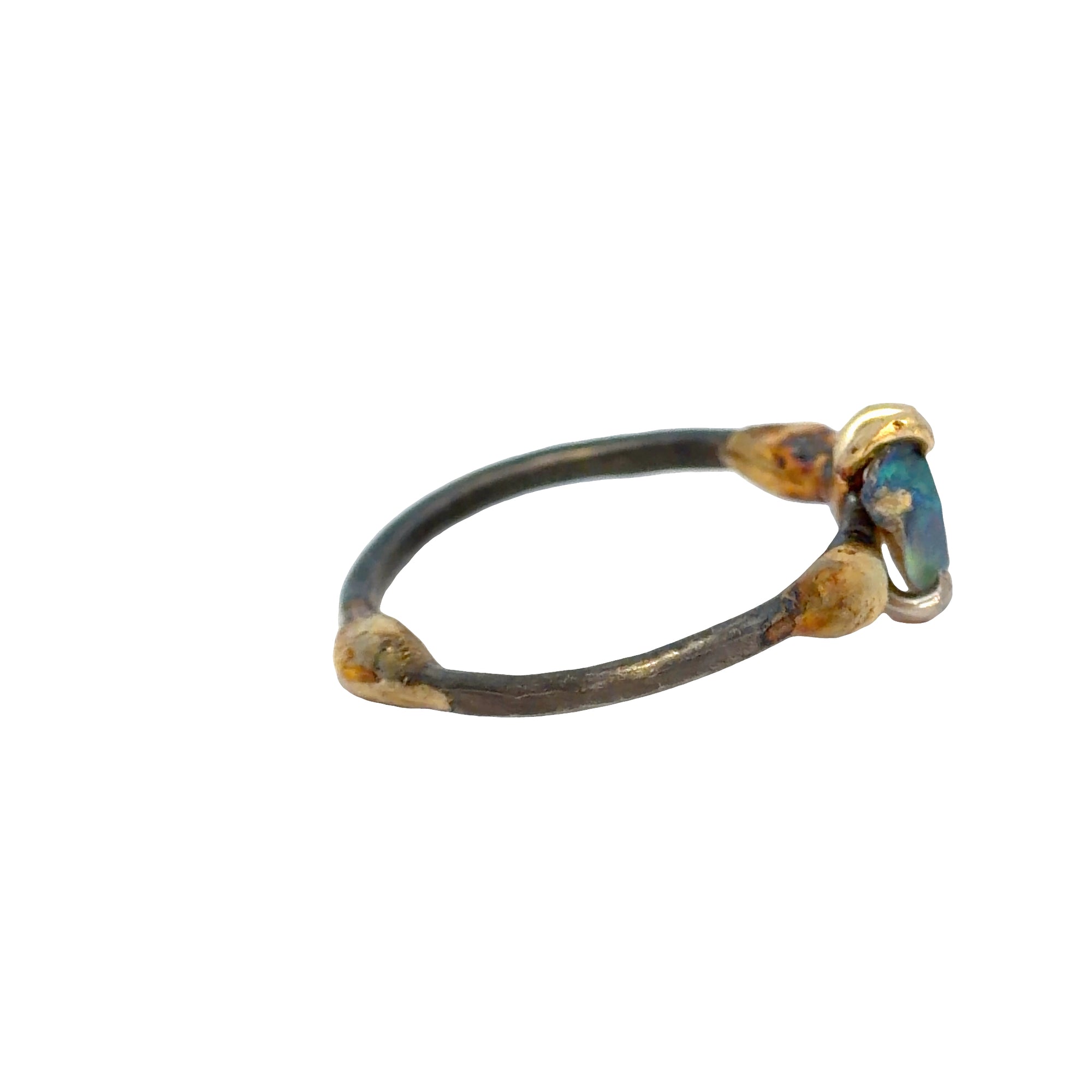 Australian Opal Small Stone Ring - 18ky/14kw/14kr Gold + Oxidized Silver