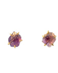 Amethyst Small Stone Studs - 14ky Gold