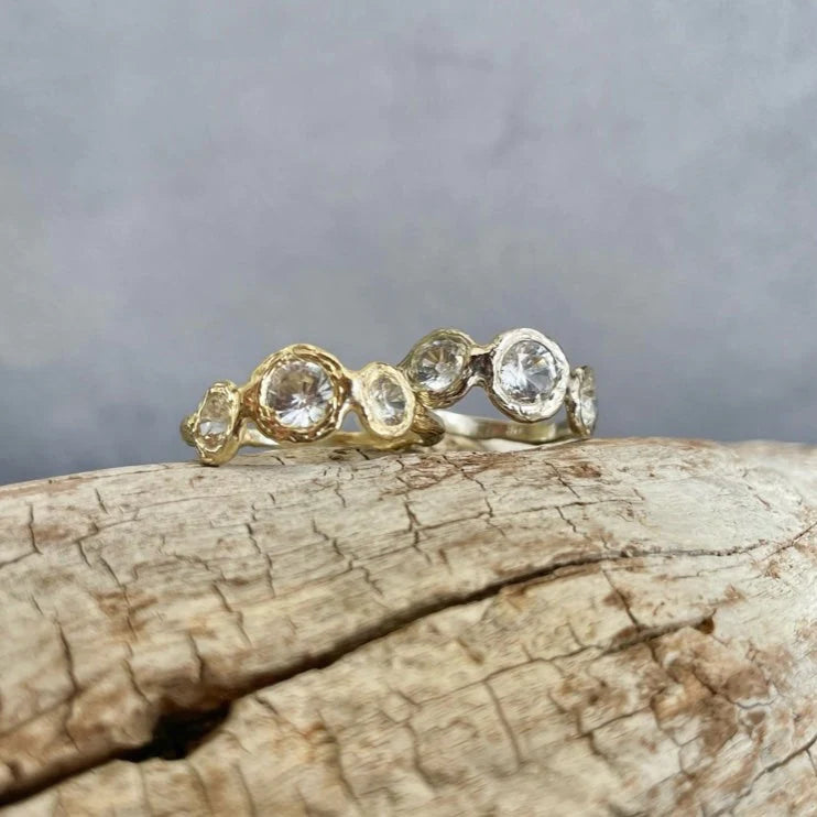 Sunburst Trio Ring - 14k Gold + White Sapphires
