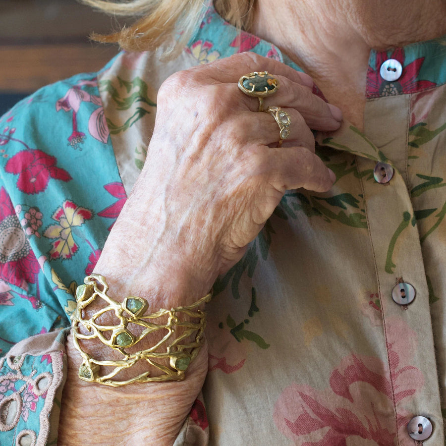 Undercurrent Cuff - Brass + Green Garnet