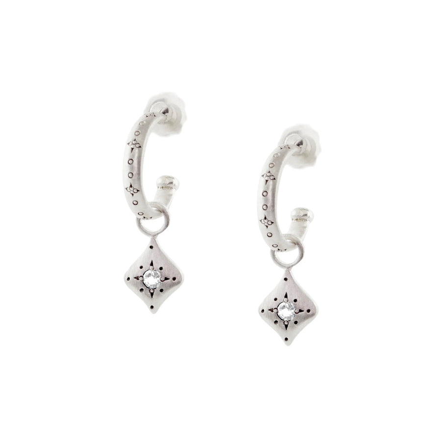 Silver Nights Charm Hoops - Sterling Silver + Diamonds