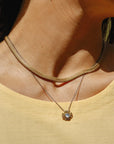 Petite Flora Necklace - Oxidized Brass, Sterling Silver + Blue Moonstone Glass