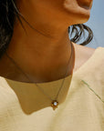 Petite Flora Necklace - Oxidized Brass, Sterling Silver + Blue Moonstone Glass