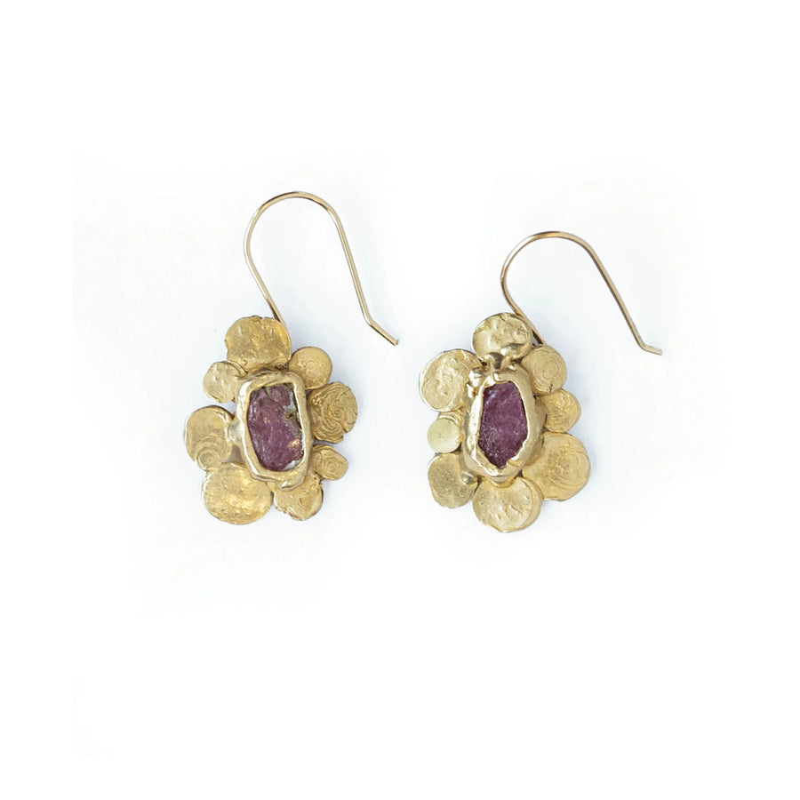Vanity Earrings - Brass, 14k Gold-Fill + Ruby
