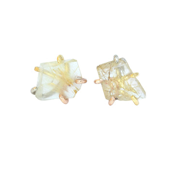 Rutilated Quartz Medium Stone Studs - 14k Yellow Gold