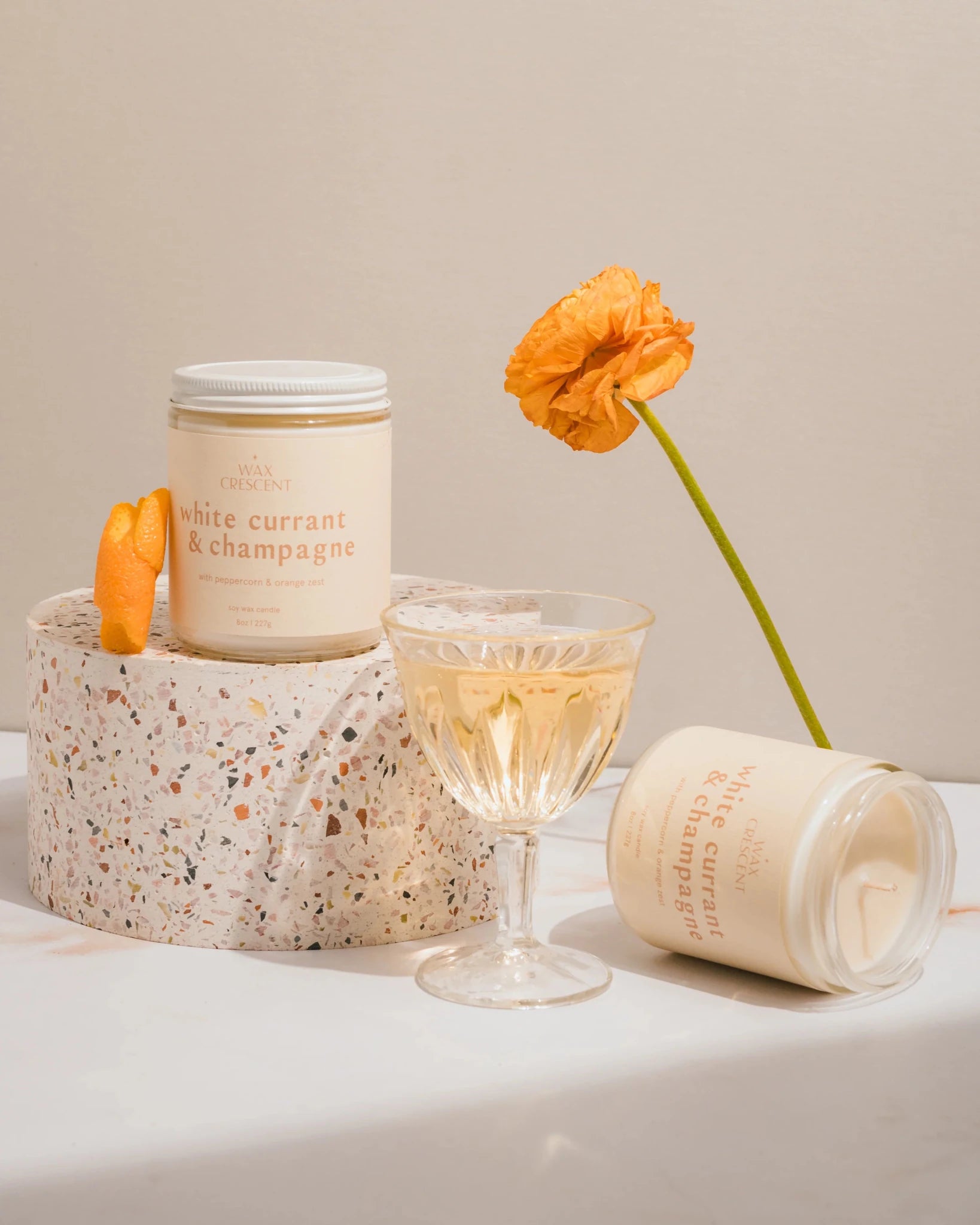 White Current +Champagne Soy Wax Candle - KMJ Wax Crescent Gifts - Candle