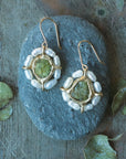 Water Lily Earrings - Brass +. Green Garnet