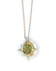 Water Lily Pendant - Brass, Green Garnet + Pearl