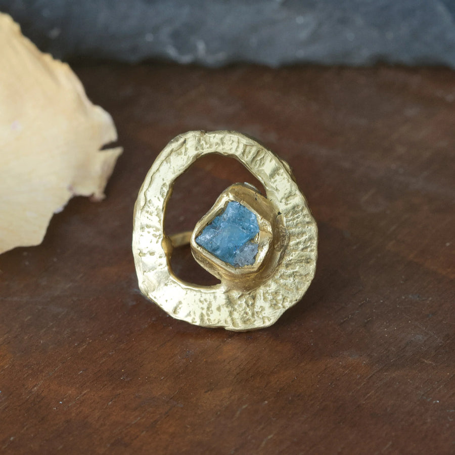 Whirlpool Ring - Brass + Aquamarine