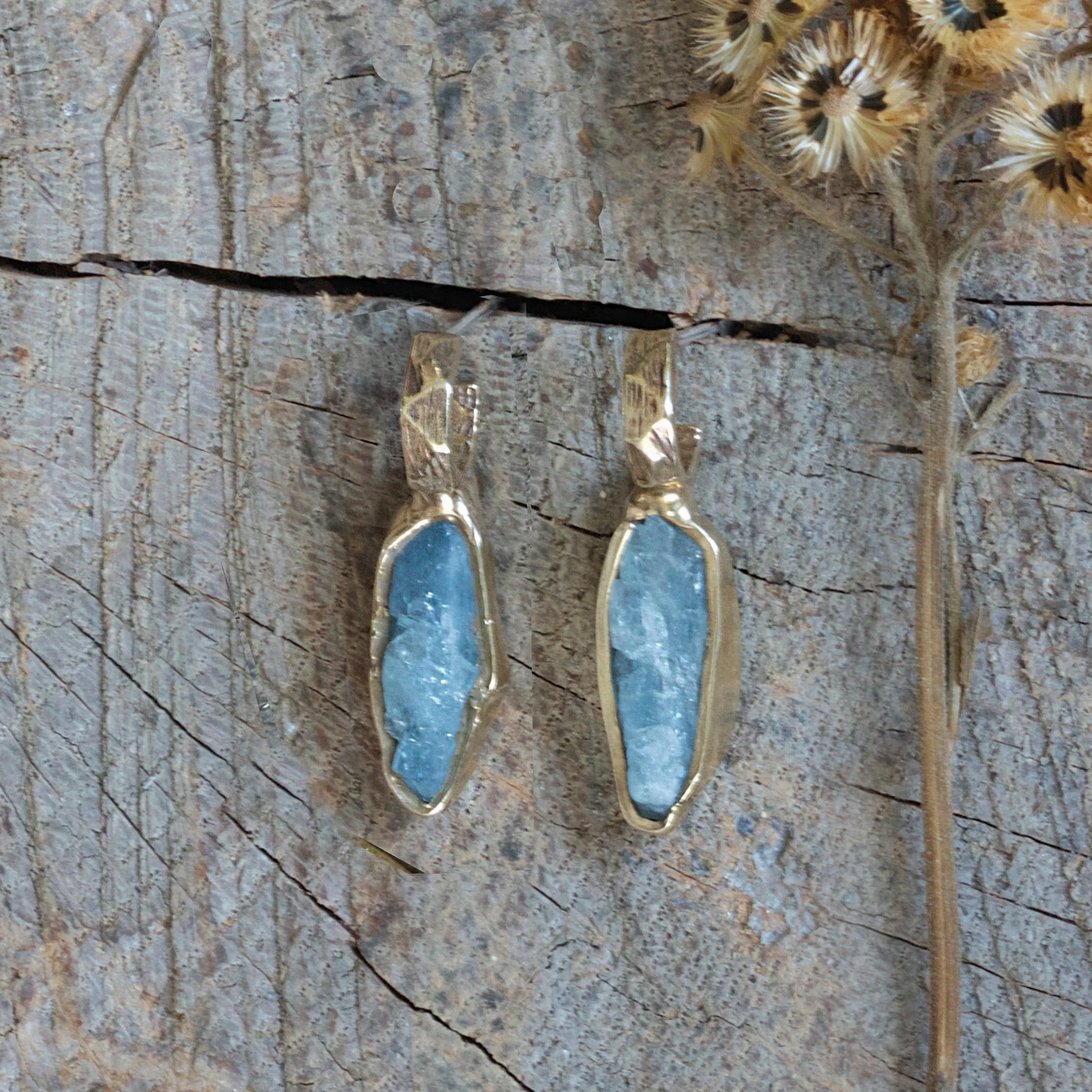 Guardian Huggies - Brass, Aquamarine + Silver