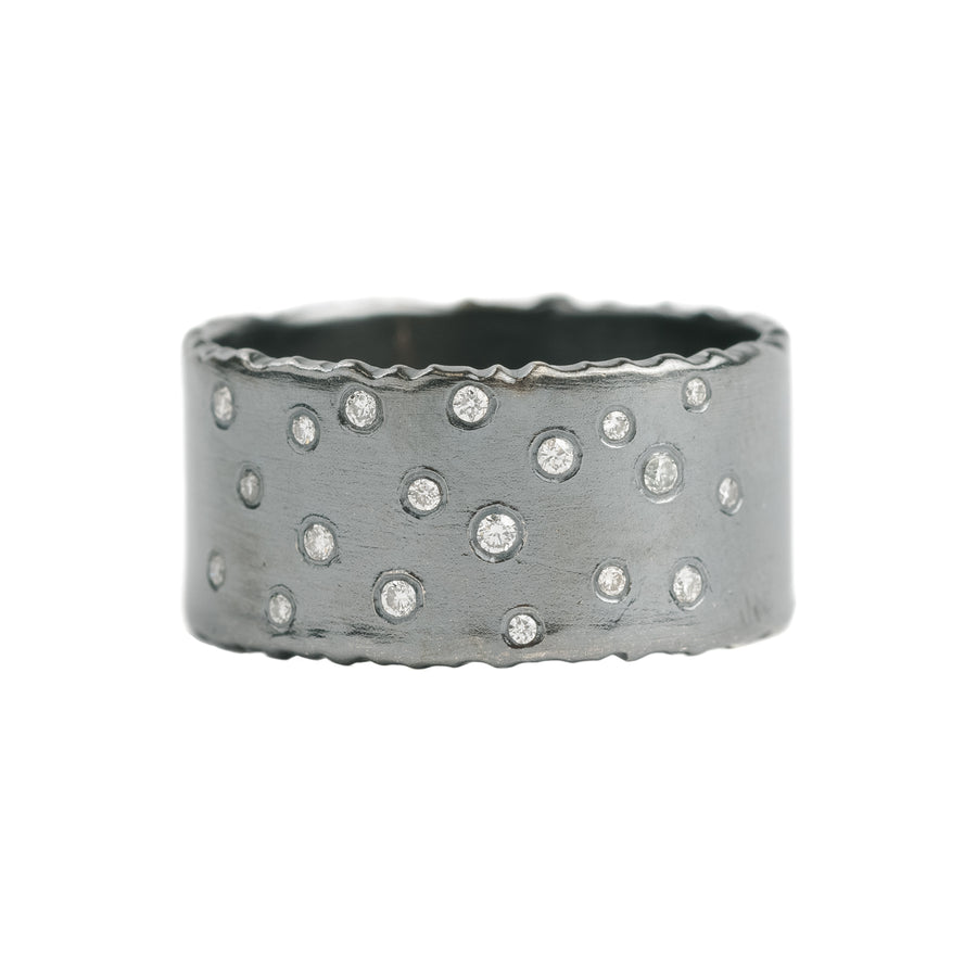 Oxidized Silver Scattered Diamond Band - 4mm, 7mm, 10mm