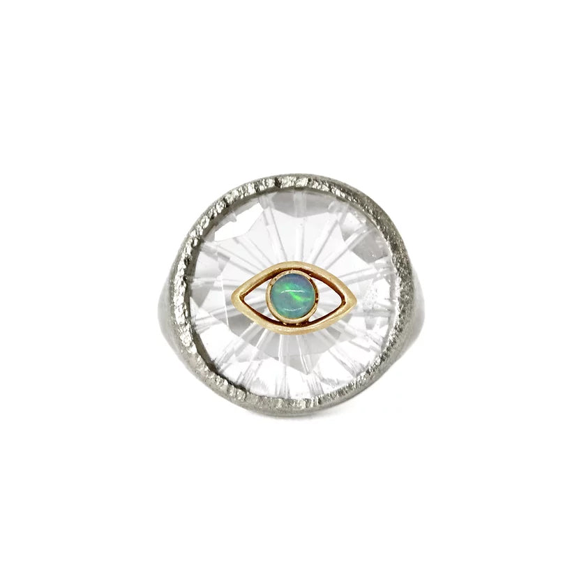 Opal Eye Signet Ring - 14ky, Silver, Quartz + Opal