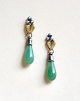 Sacred Heart Teardrop Earrings - Aventurine Gemstone, Oxidized Brass + Sterling Silver