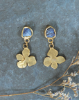Hydrangea Bloom Earrings - Brass, Tanzanite + Silver