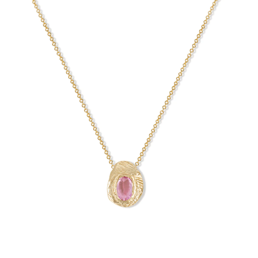 Oval Slider Necklace - 18k Gold + Pink Sapphire